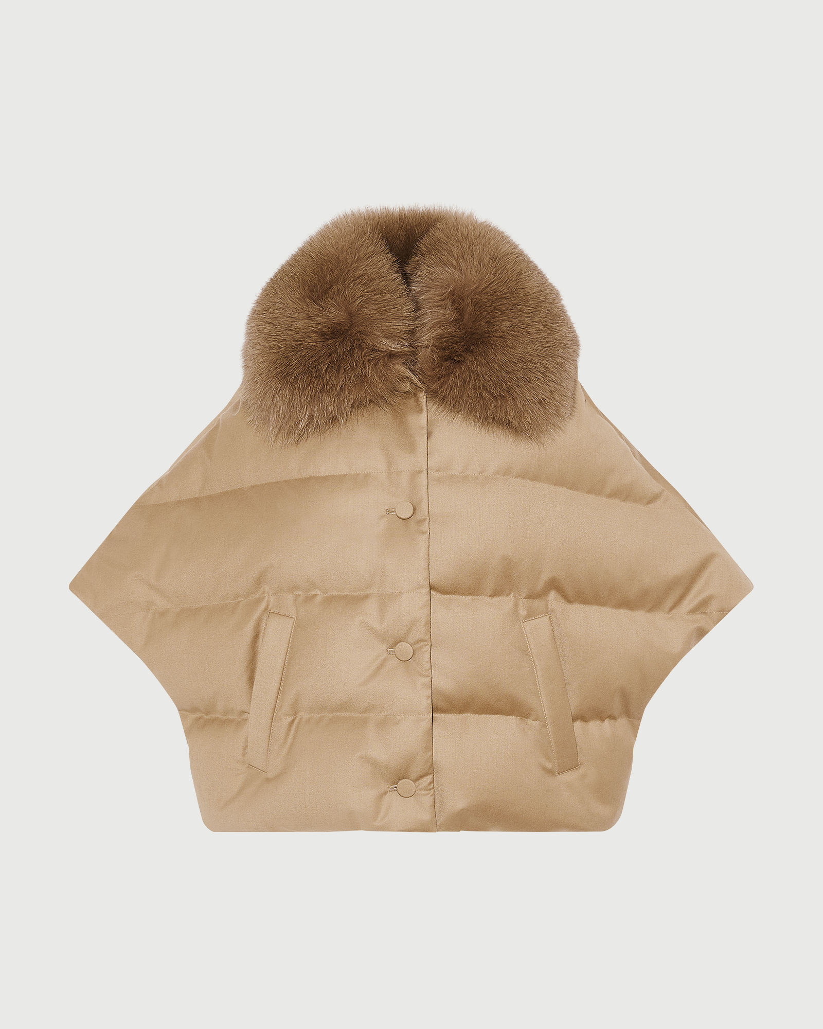 Flannel cape with detachable fox fur collar - Yves Salomon - New Fall Winter Collection