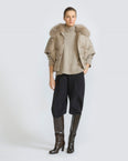 Flannel cape with detachable fox fur collar