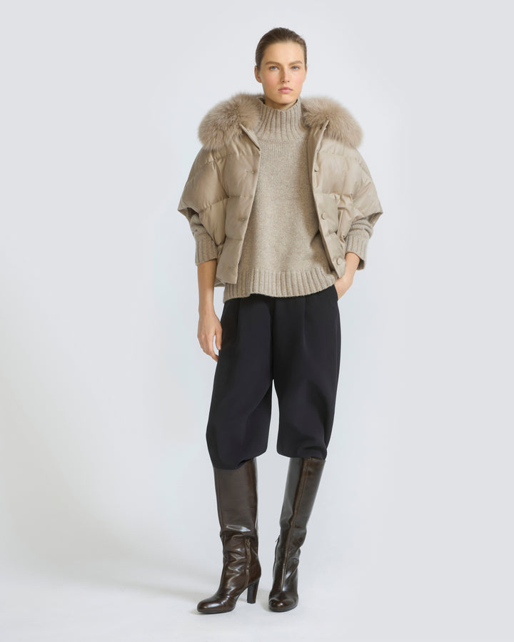 Flannel cape with detachable fox fur collar - Yves Salomon - New Fall/Winter Collection