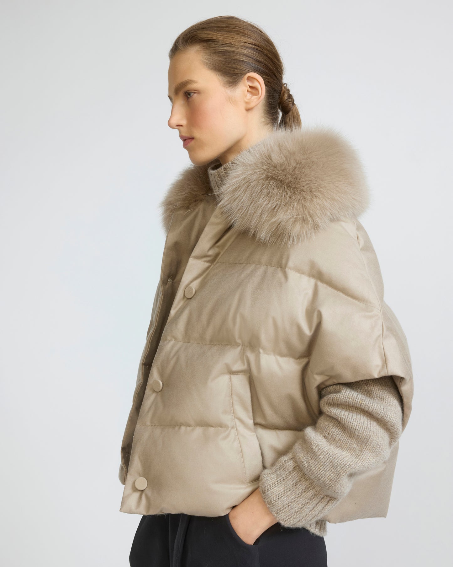 Flannel cape with detachable fox fur collar - Yves Salomon - New Fall/Winter Collection