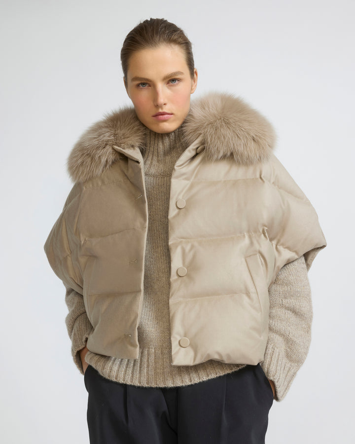 Flannel cape with detachable fox fur collar - Yves Salomon - New Fall/Winter Collection