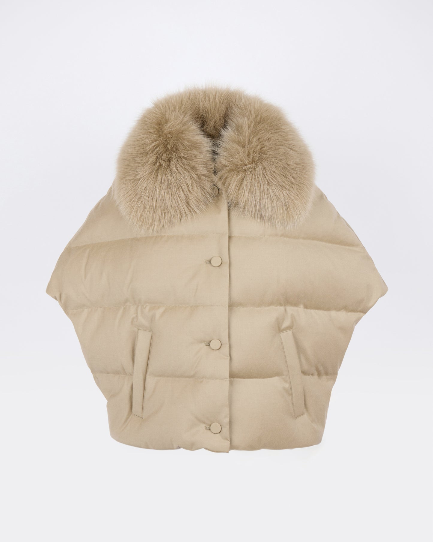 Flannel cape with detachable fox fur collar - Yves Salomon - New Fall/Winter Collection