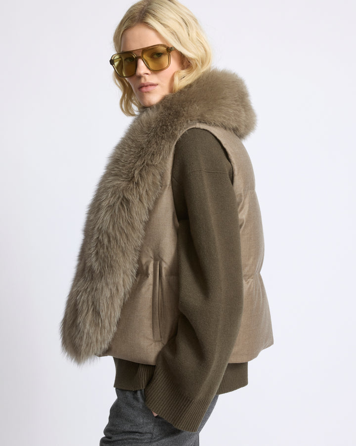 Flannel sleeveless gilet with detachable fox fur collar - Yves Salomon - New Fall/Winter Collection
