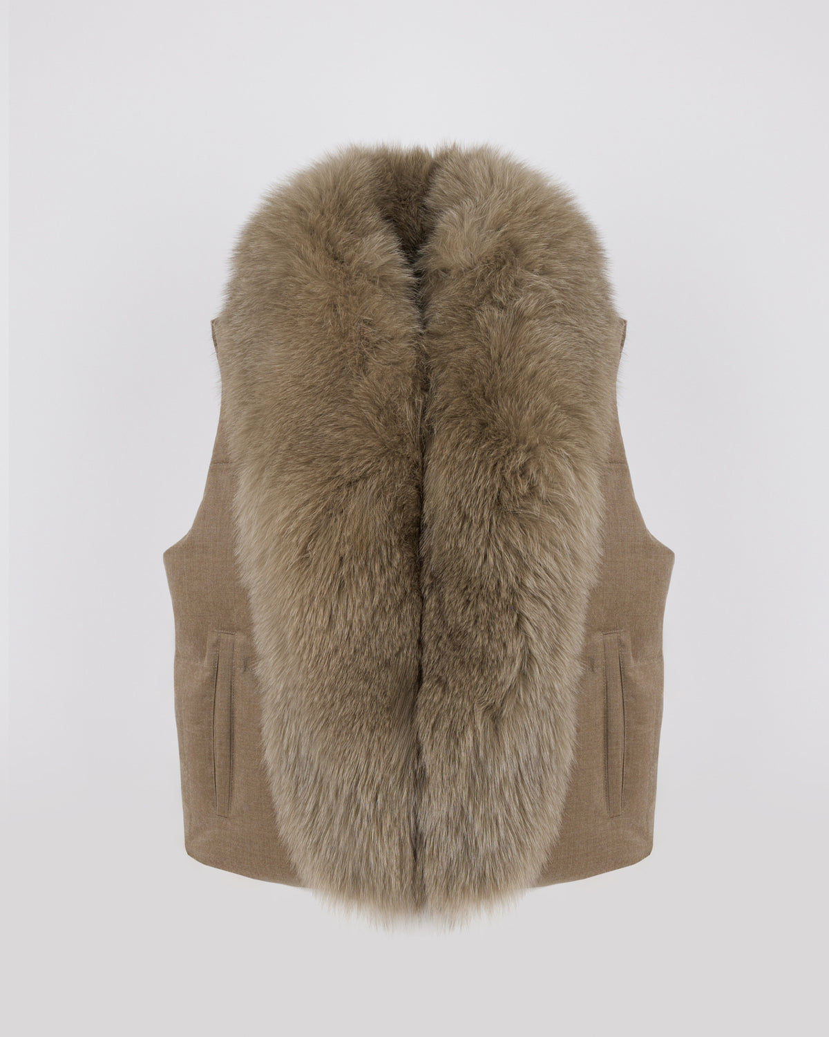 Flannel sleeveless gilet with detachable fox fur collar - Yves Salomon - New Fall/Winter Collection