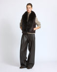Flannel sleeveless gilet with detachable fox fur collar