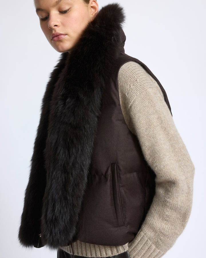 Flannel sleeveless gilet with detachable fox fur collar - Yves Salomon - New Fall/Winter Collection