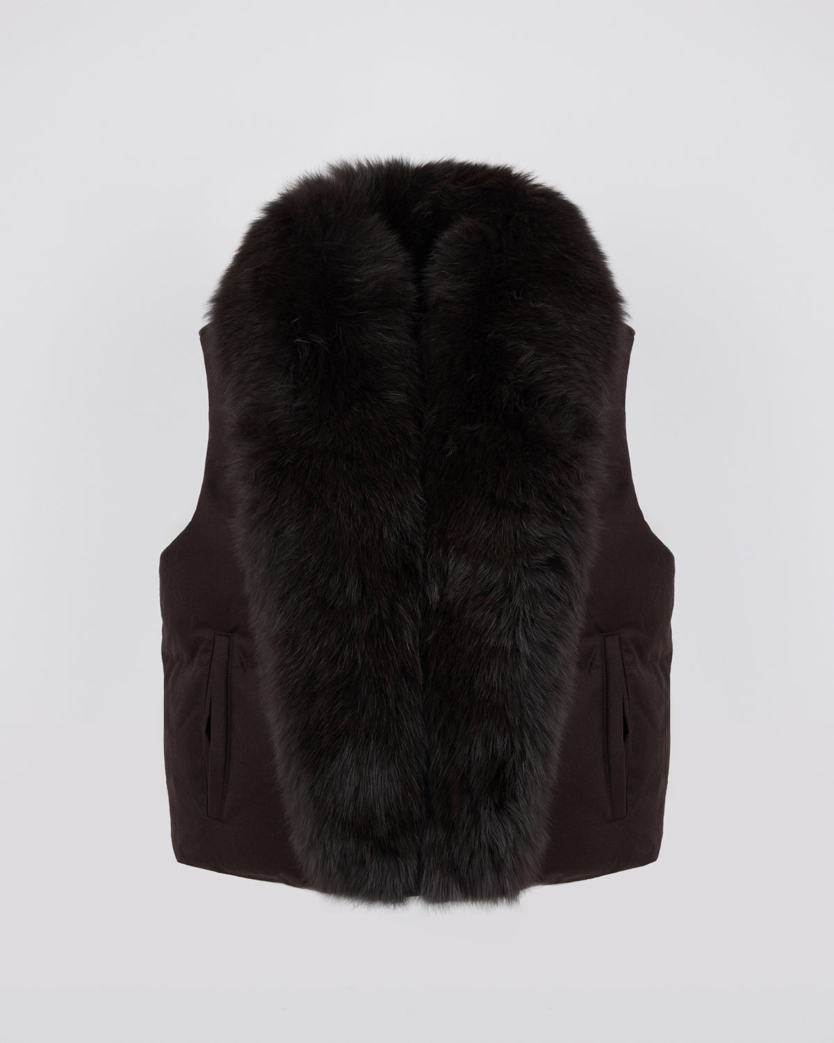 Flannel sleeveless gilet with detachable fox fur collar - Yves Salomon - New Fall/Winter Collection