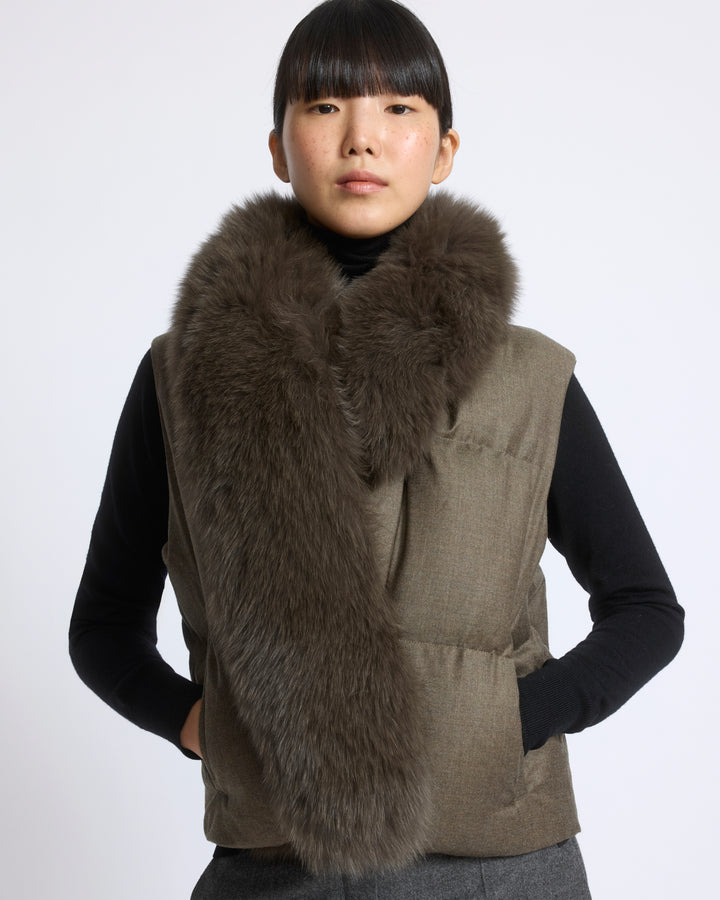 Flannel sleeveless gilet with detachable fox fur collar - Yves Salomon - New Fall/Winter Collection