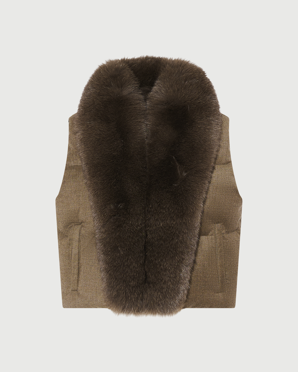 Flannel sleeveless gilet with detachable fox fur collar - Yves Salomon - New Fall Winter Collection