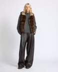 Reversible flannel and mink fur sleeveless gilet