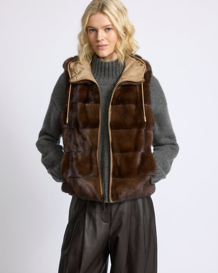 Reversible flannel and mink fur sleeveless gilet - Yves Salomon - New Fall/Winter Collection
