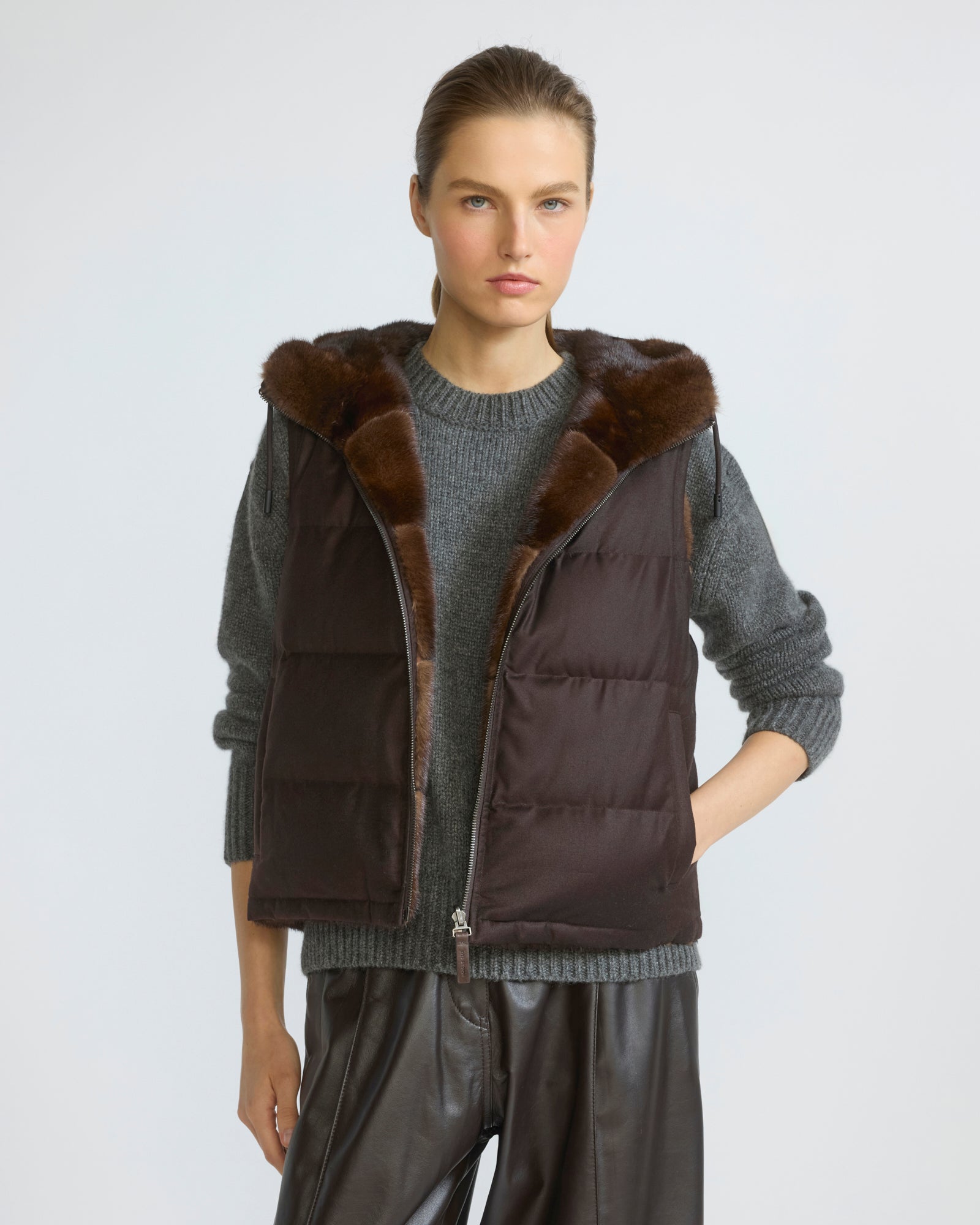 Reversible flannel and mink fur sleeveless gilet - Yves Salomon - New Fall/Winter Collection