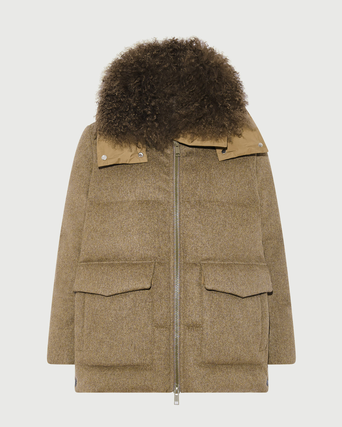 Hooded down jacket in Loro Piana 100% cashmere membrane fabric with long curly lambskin trim - Yves Salomon - New Fall/Winter Collection