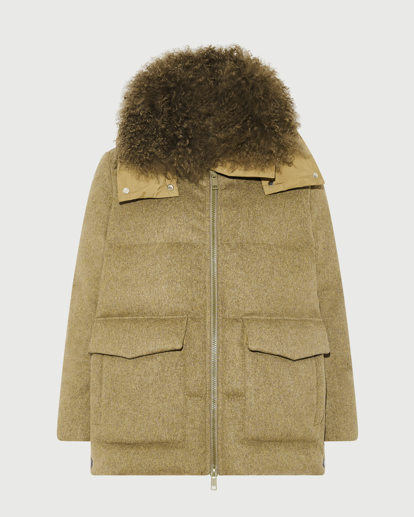 Hooded down jacket in Loro Piana 100% cashmere membrane fabric with long curly lambskin trim - Yves Salomon - New Fall Winter Collection