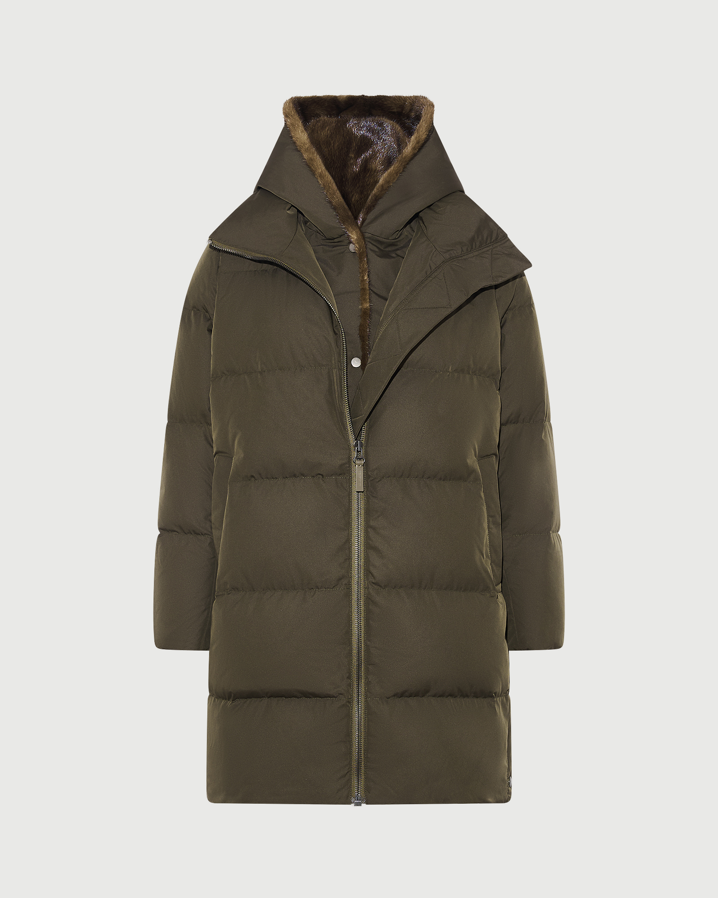 Long down jacket in water-repellent technical fabric with mink fur bib panel - Yves Salomon - New Fall Winter Collection