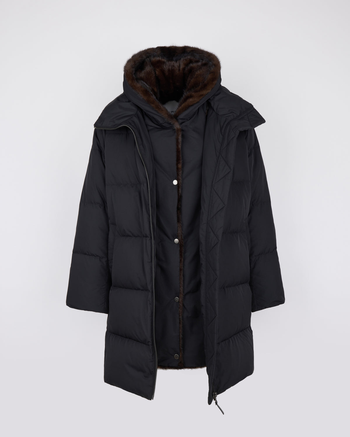 Long down jacket in water-repellent technical fabric with mink fur bib panel - Yves Salomon - New Fall/Winter Collection