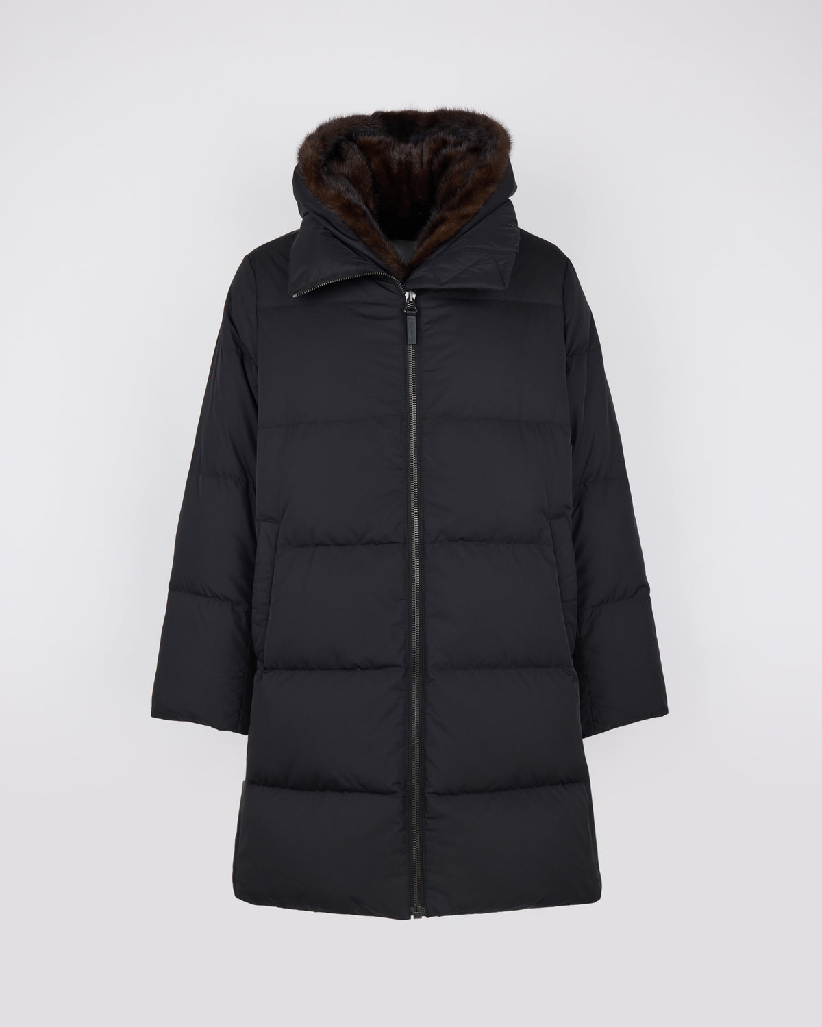 Long down jacket in water-repellent technical fabric with mink fur bib panel - Yves Salomon - New Fall/Winter Collection