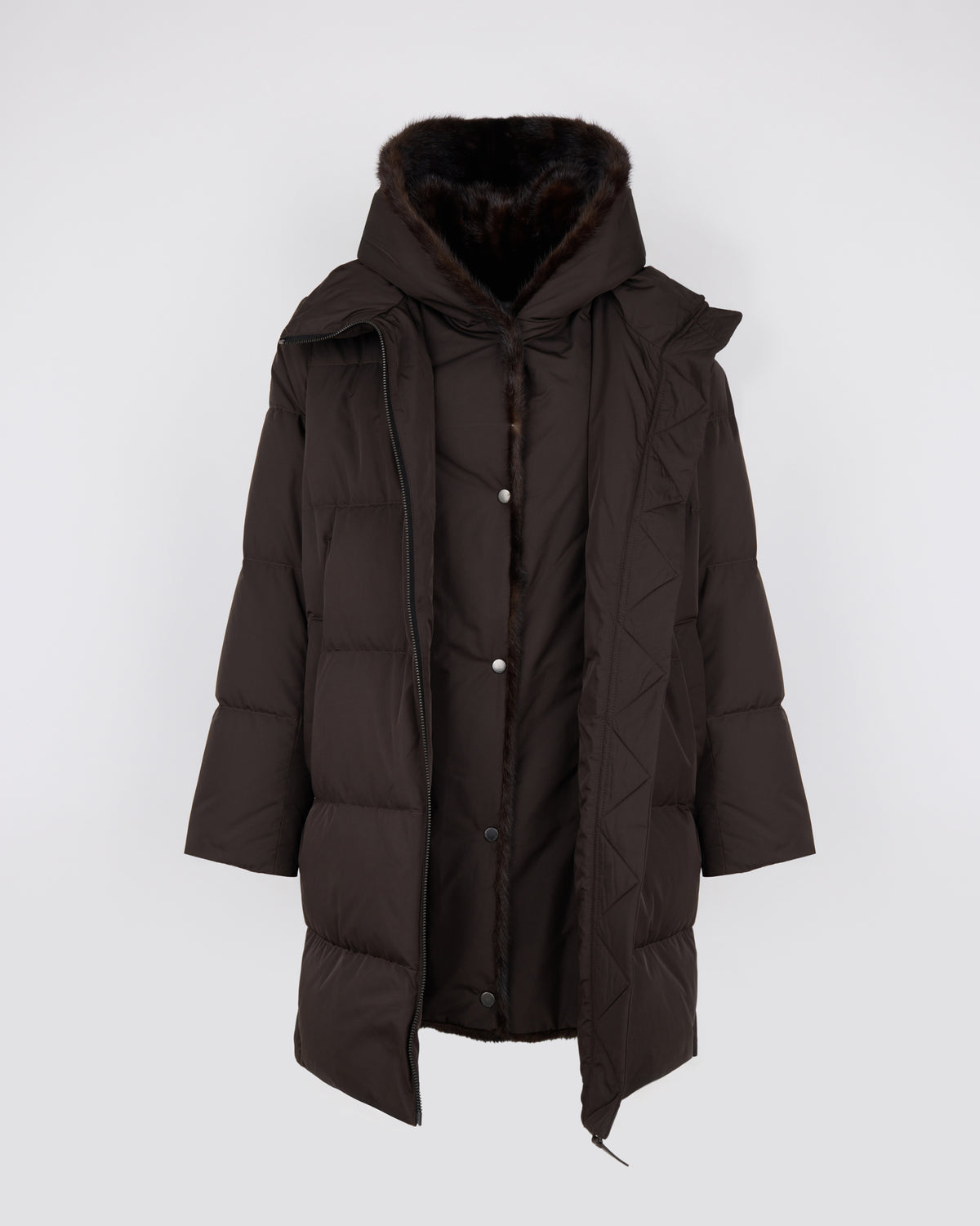 Long down jacket in water-repellent technical fabric with mink fur bib panel - Yves Salomon - New Fall/Winter Collection