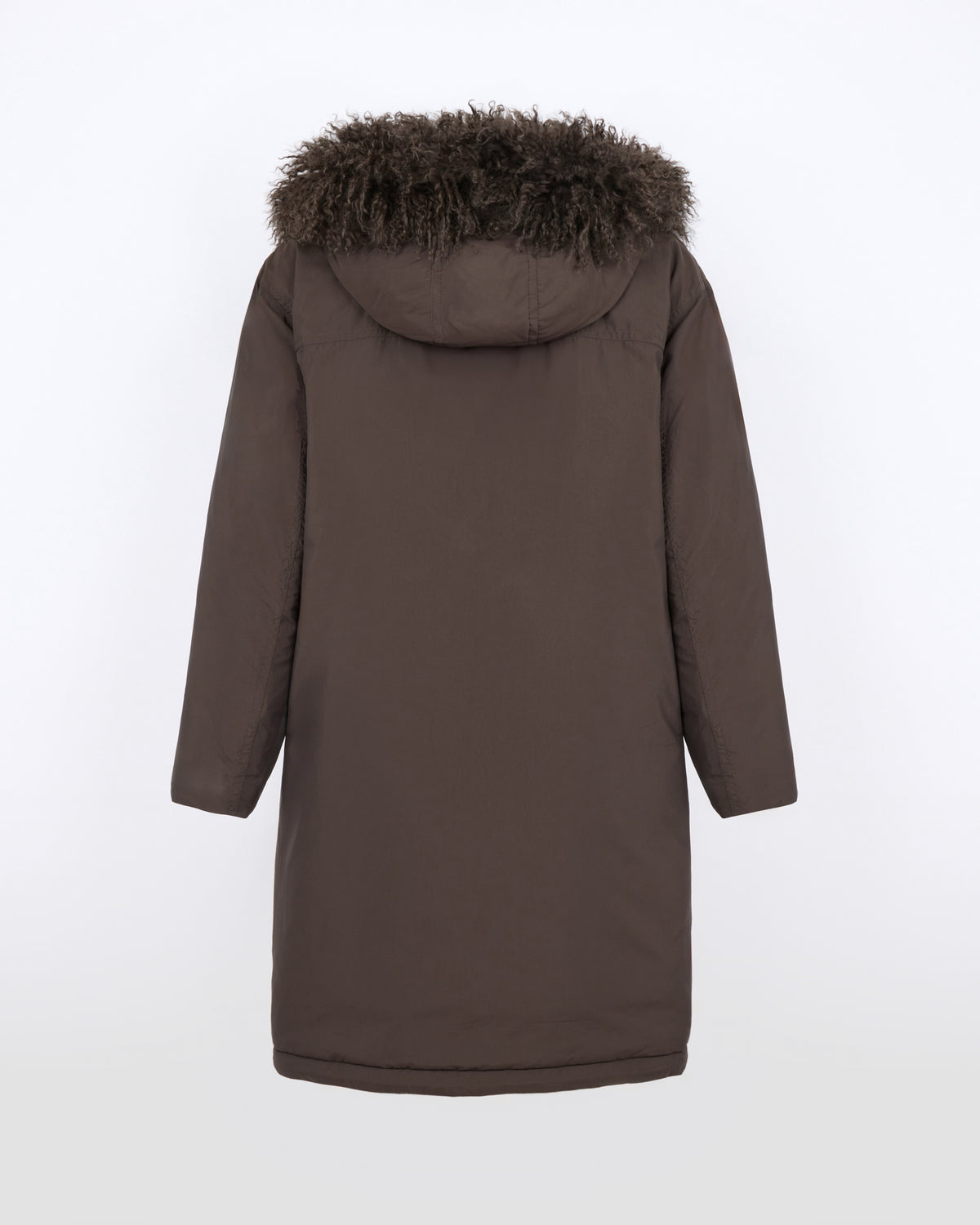 Long smooth hooded down jacket with long curly lamb lining - Yves Salomon - New Fall/Winter Collection