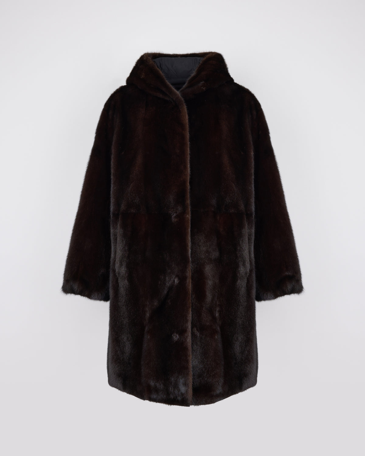 Long smooth hooded down jacket in reversible water-repellent technical fabric and mink fur - Yves Salomon - New Fall/Winter Collection