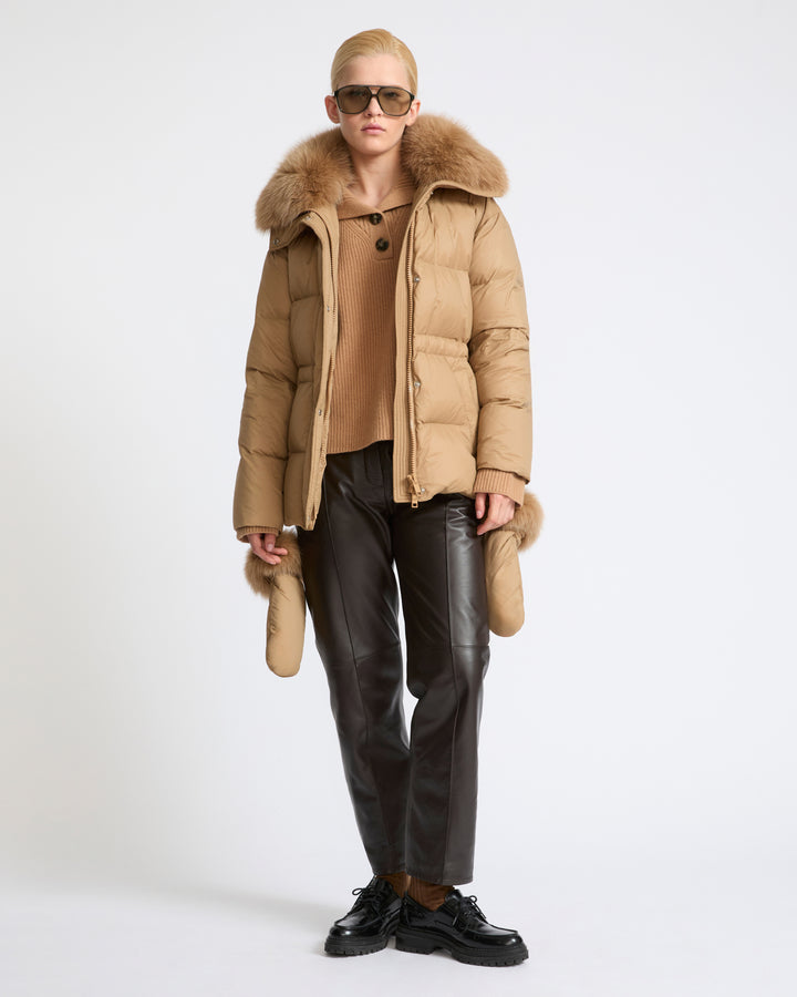 Down jacket in waterproof technical fabric with mittens and fox fur trim - Yves Salomon - New Fall Winter Collection