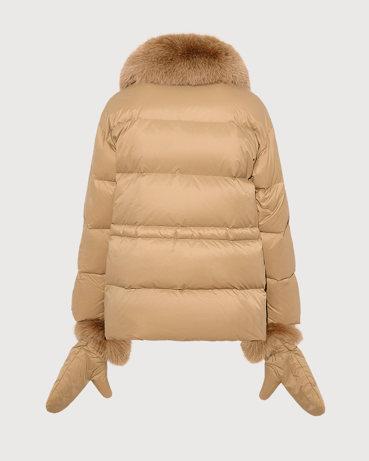 Down jacket in waterproof technical fabric with mittens and fox fur trim - Yves Salomon - New Fall/Winter Collection