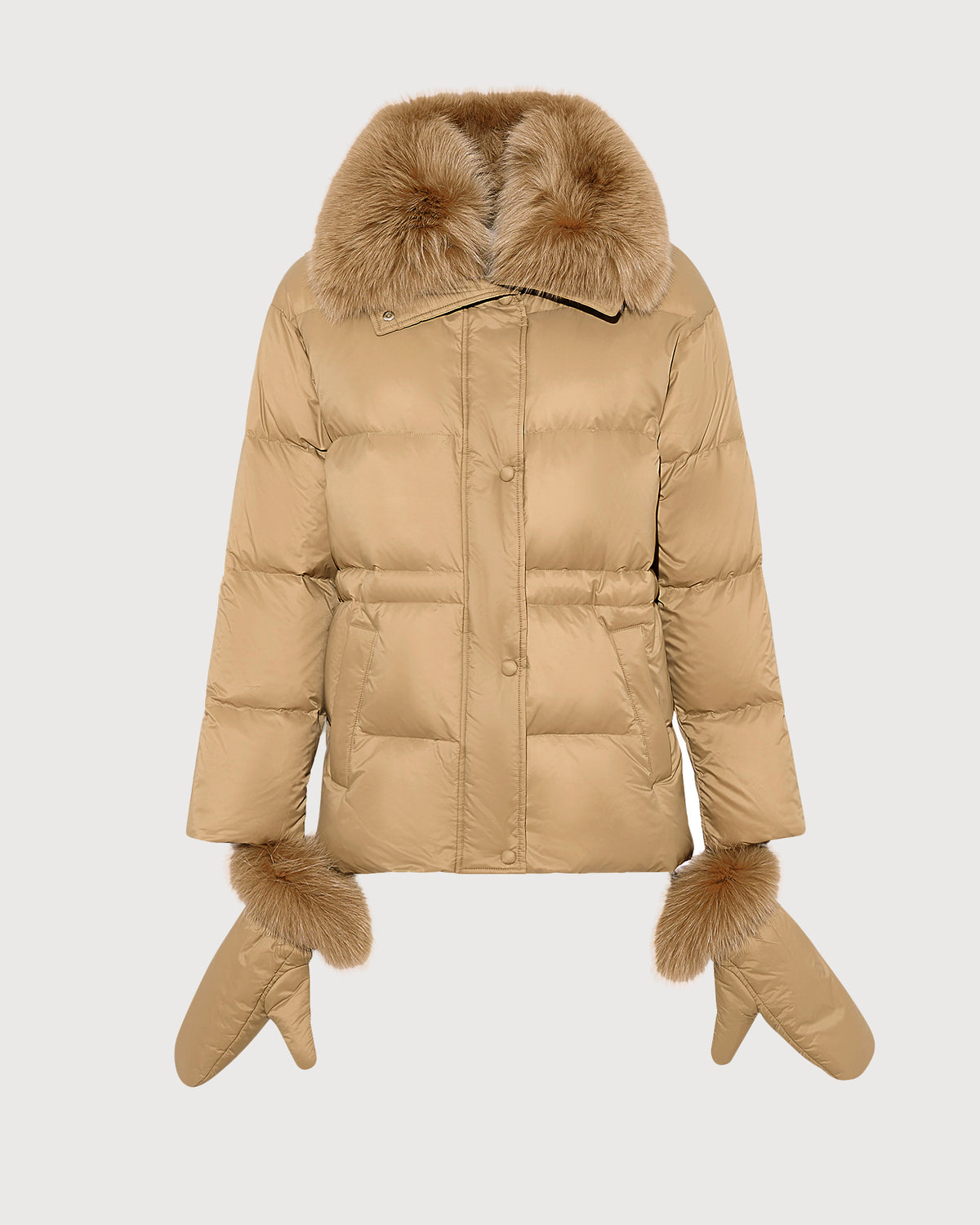 Down jacket in waterproof technical fabric with mittens and fox fur trim - Yves Salomon - New Fall/Winter Collection