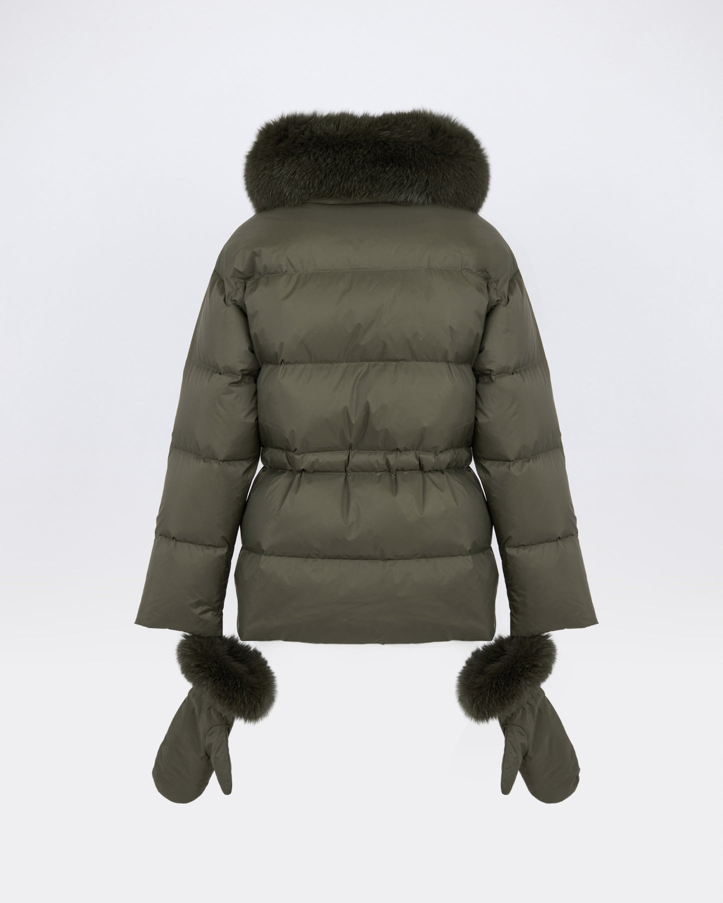 Down jacket in waterproof technical fabric with mittens and fox fur trim - Yves Salomon - New Fall/Winter Collection