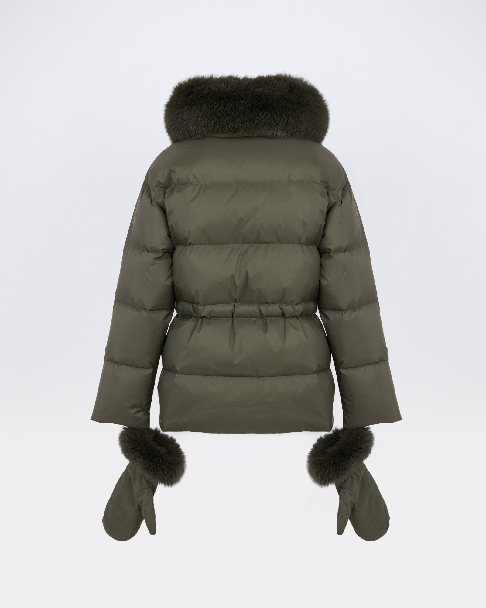 Down jacket in waterproof technical fabric with mittens and fox fur trim - Yves Salomon - New Fall/Winter Collection