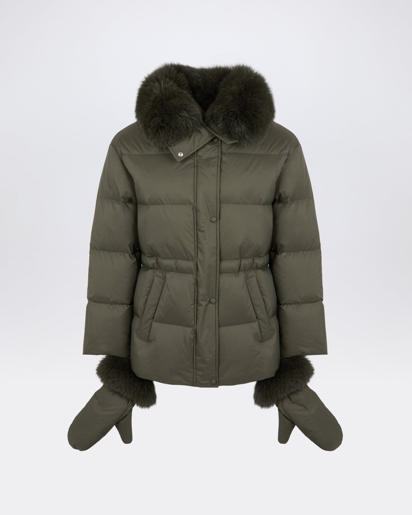 Down jacket in waterproof technical fabric with mittens and fox fur trim - Yves Salomon - New Fall/Winter Collection