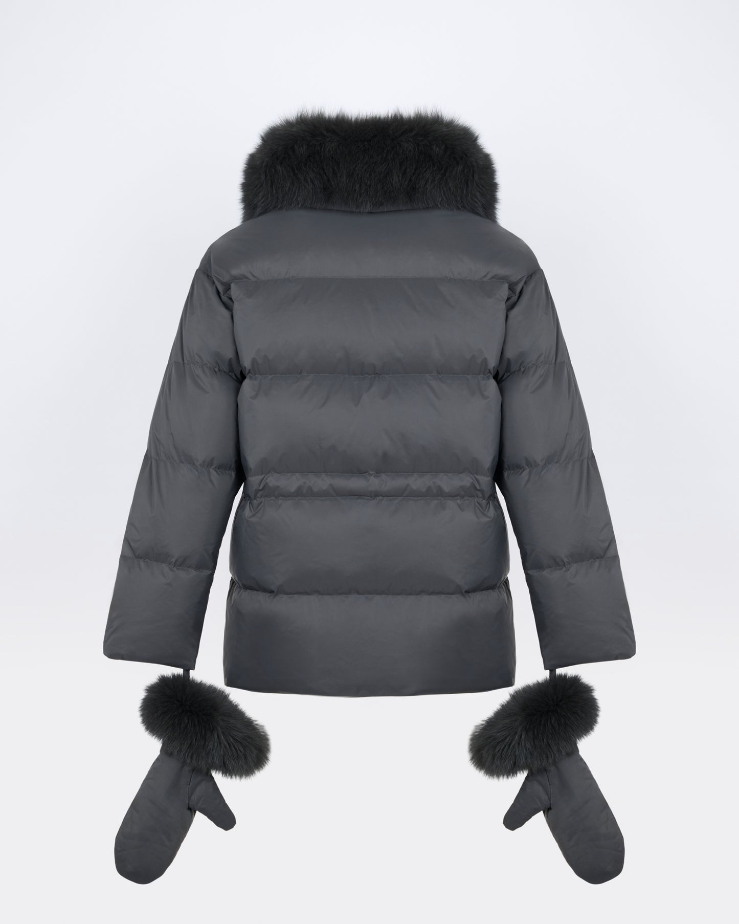 Down jacket in waterproof technical fabric with mittens and fox fur trim - Yves Salomon - New Fall/Winter Collection