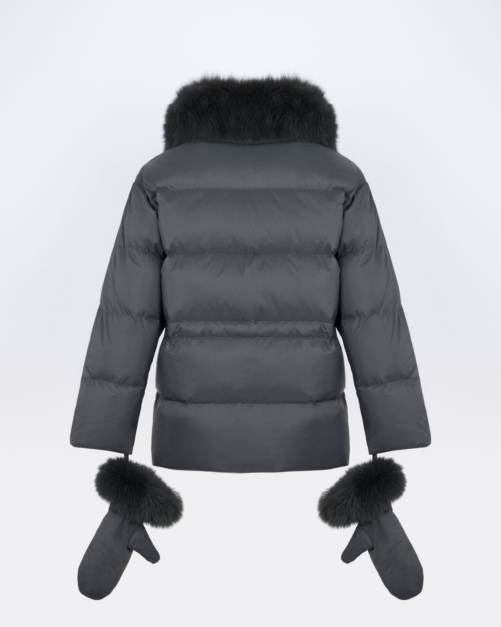 Down jacket in waterproof technical fabric with mittens and fox fur trim - Yves Salomon - New Fall/Winter Collection