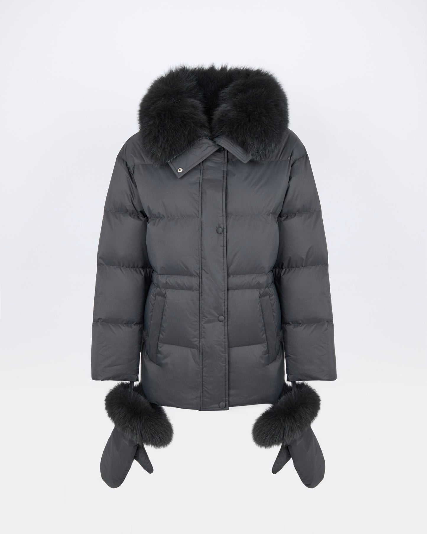 Down jacket in waterproof technical fabric with mittens and fox fur trim - Yves Salomon - New Fall/Winter Collection