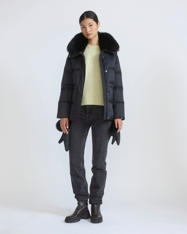 Down jacket in waterproof technical fabric with mittens and fox fur trim - Yves Salomon - New Fall/Winter Collection