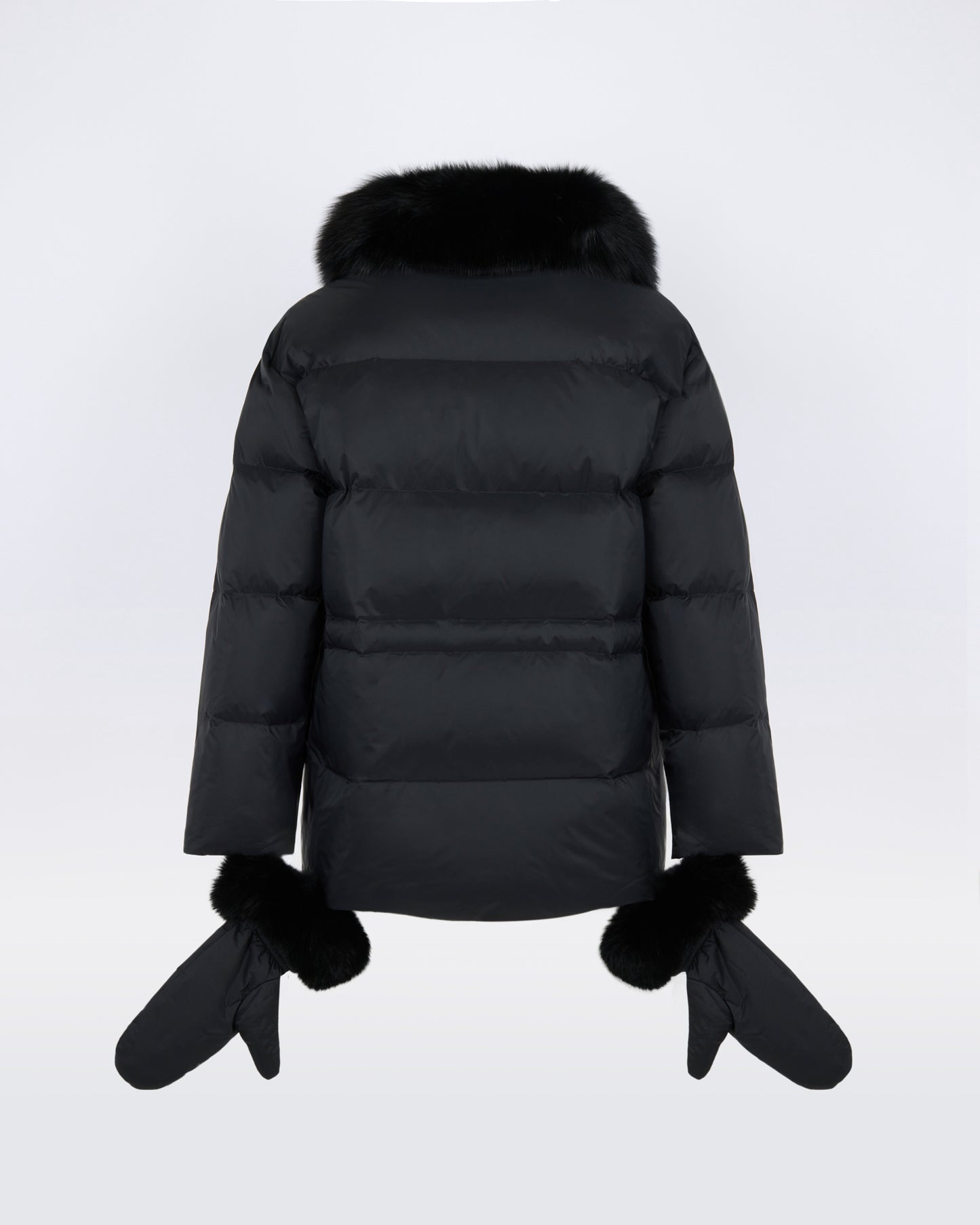 Down jacket in waterproof technical fabric with mittens and fox fur trim - Yves Salomon - New Fall/Winter Collection