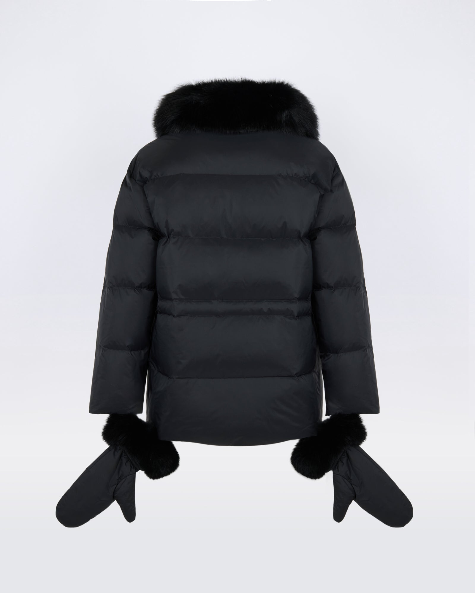 Down jacket in waterproof technical fabric with mittens and fox fur trim - Yves Salomon - New Fall/Winter Collection
