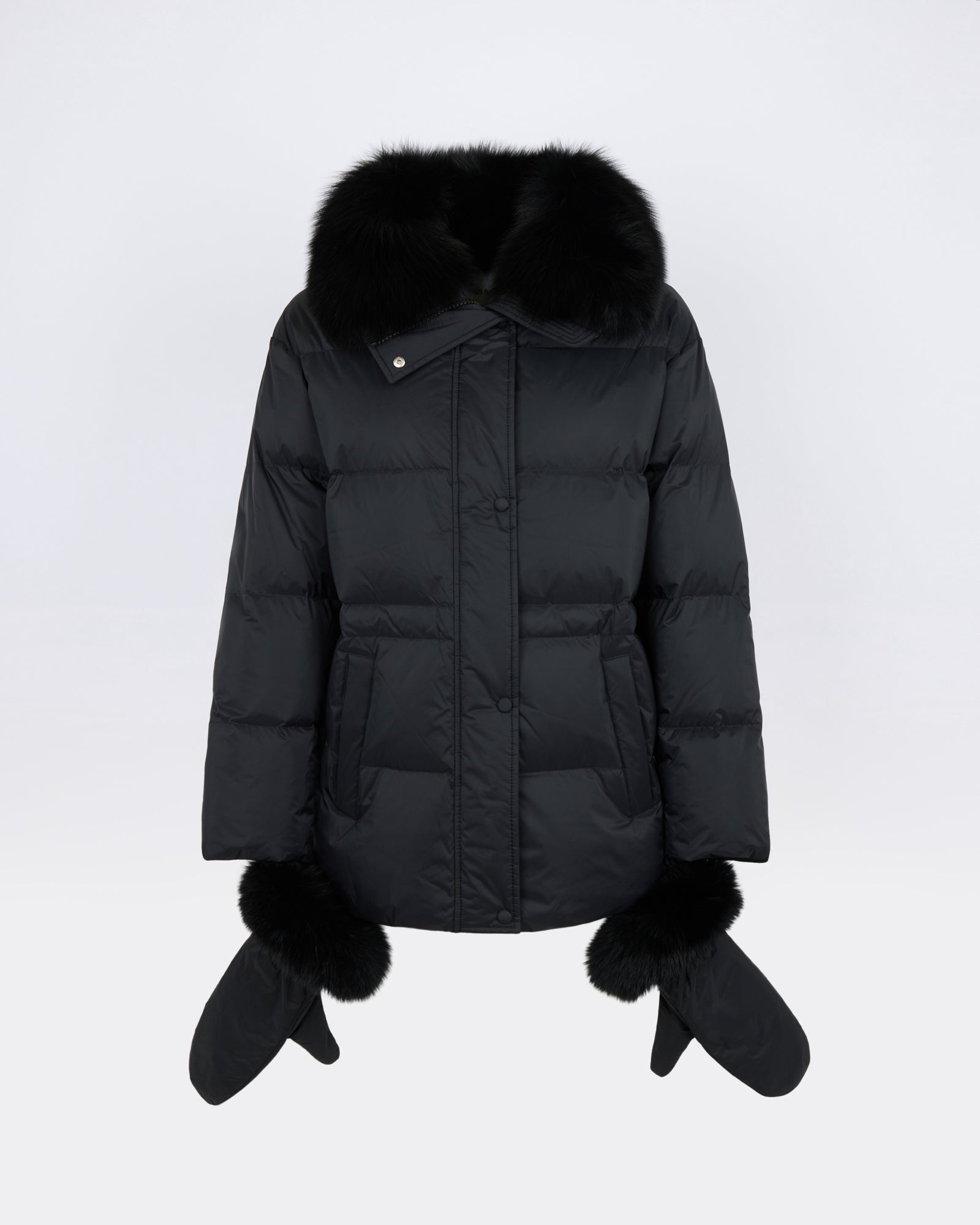 Down jacket in waterproof technical fabric with mittens and fox fur trim - Yves Salomon - New Fall/Winter Collection