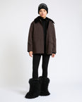 Shirt-collar parka in waterproof technical fabric with lambskin shearling