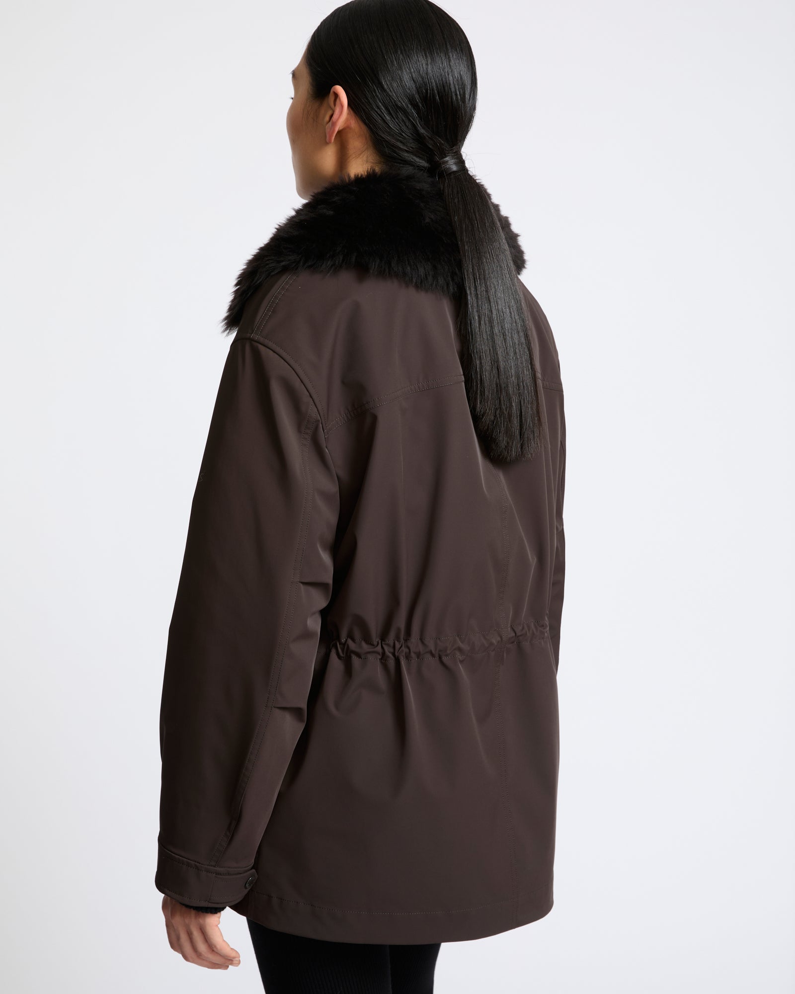Shirt-collar parka in waterproof technical fabric with lambskin shearling - Yves Salomon - New Fall Winter Collection