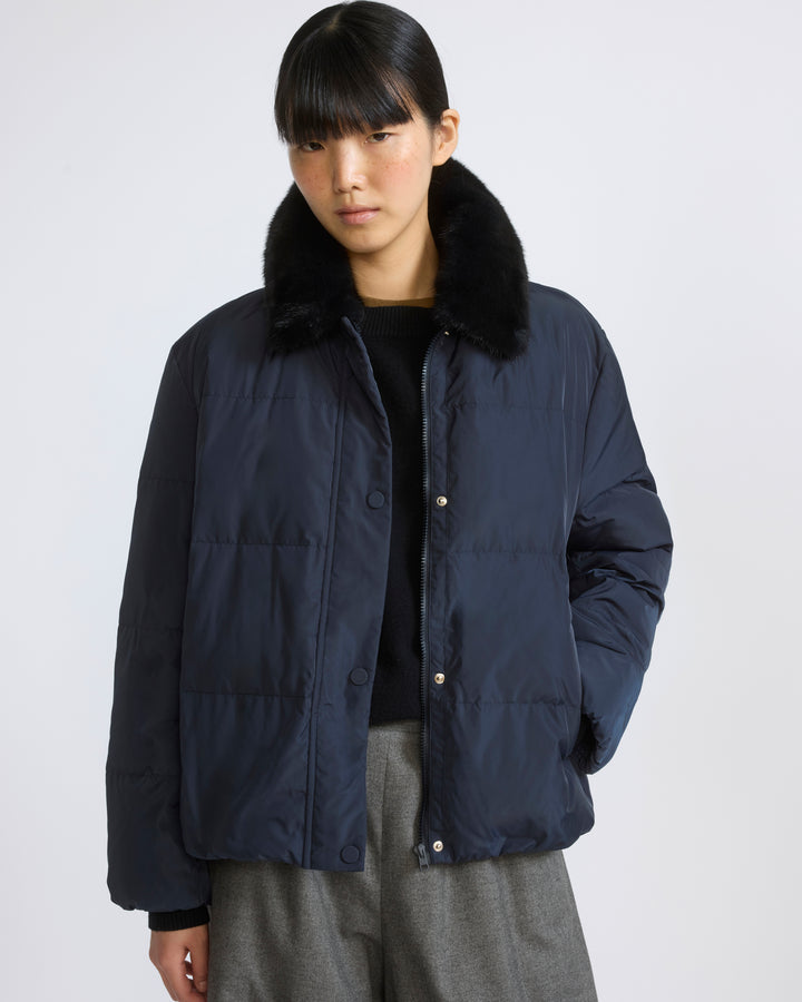Short down jacket in waterproof technical fabric with mink fur trim - Yves Salomon - New Fall/Winter Collection