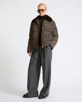 Short down jacket in waterproof technical fabric with mink fur trim