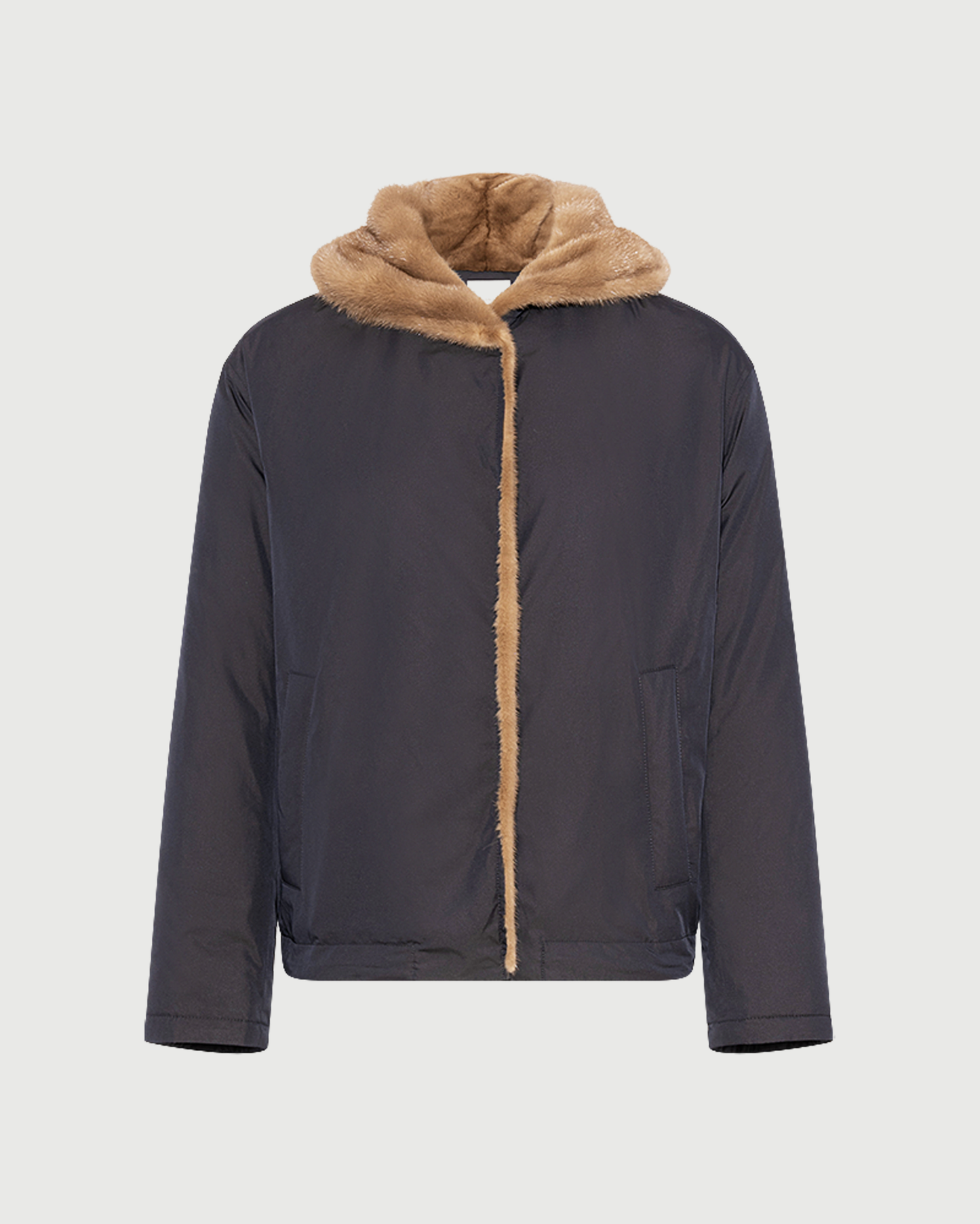 Short smooth hooded down jacket in water-repellent technical fabric with mink fur lining - Yves Salomon - New Fall Winter Collection