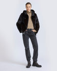 Reversible water-repellent technical fabric hooded jacket with mink fur