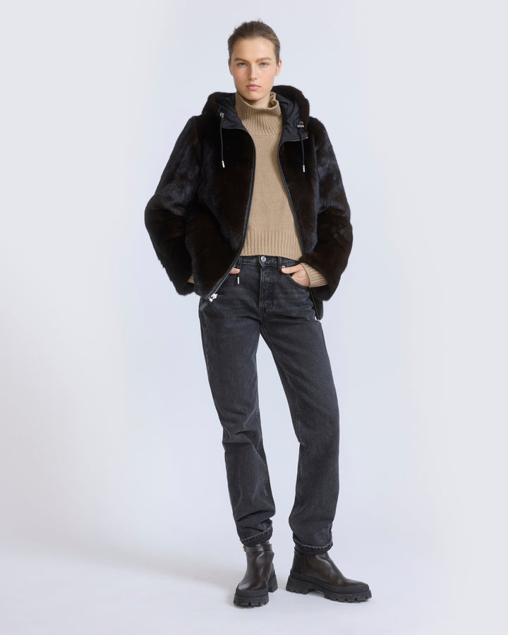 Reversible water-repellent technical fabric hooded jacket with mink fur - Yves Salomon - New Fall/Winter Collection