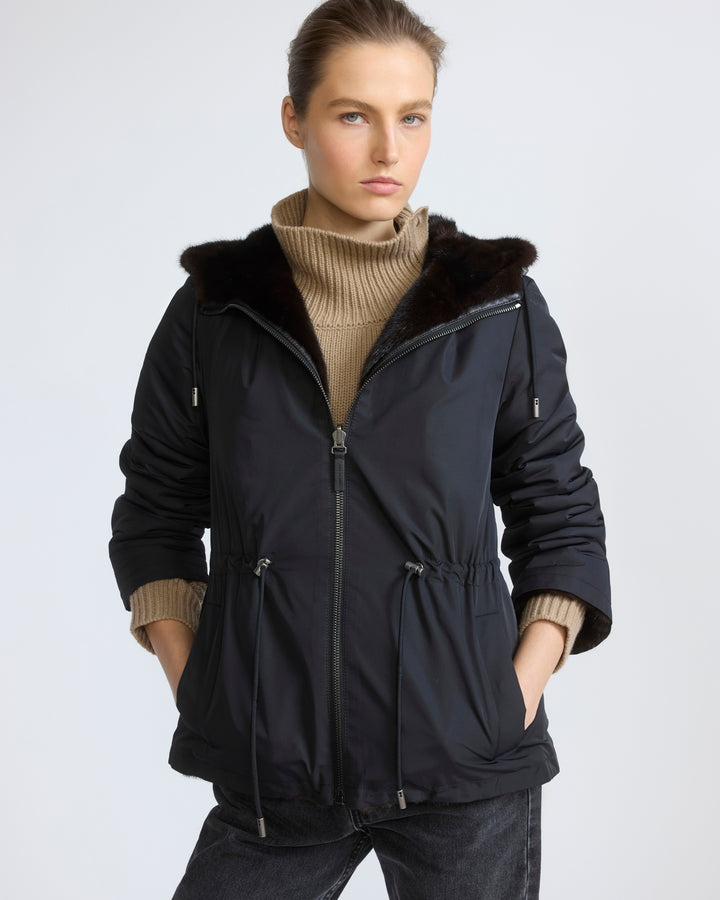 Reversible water-repellent technical fabric hooded jacket with mink fur - Yves Salomon - New Fall/Winter Collection