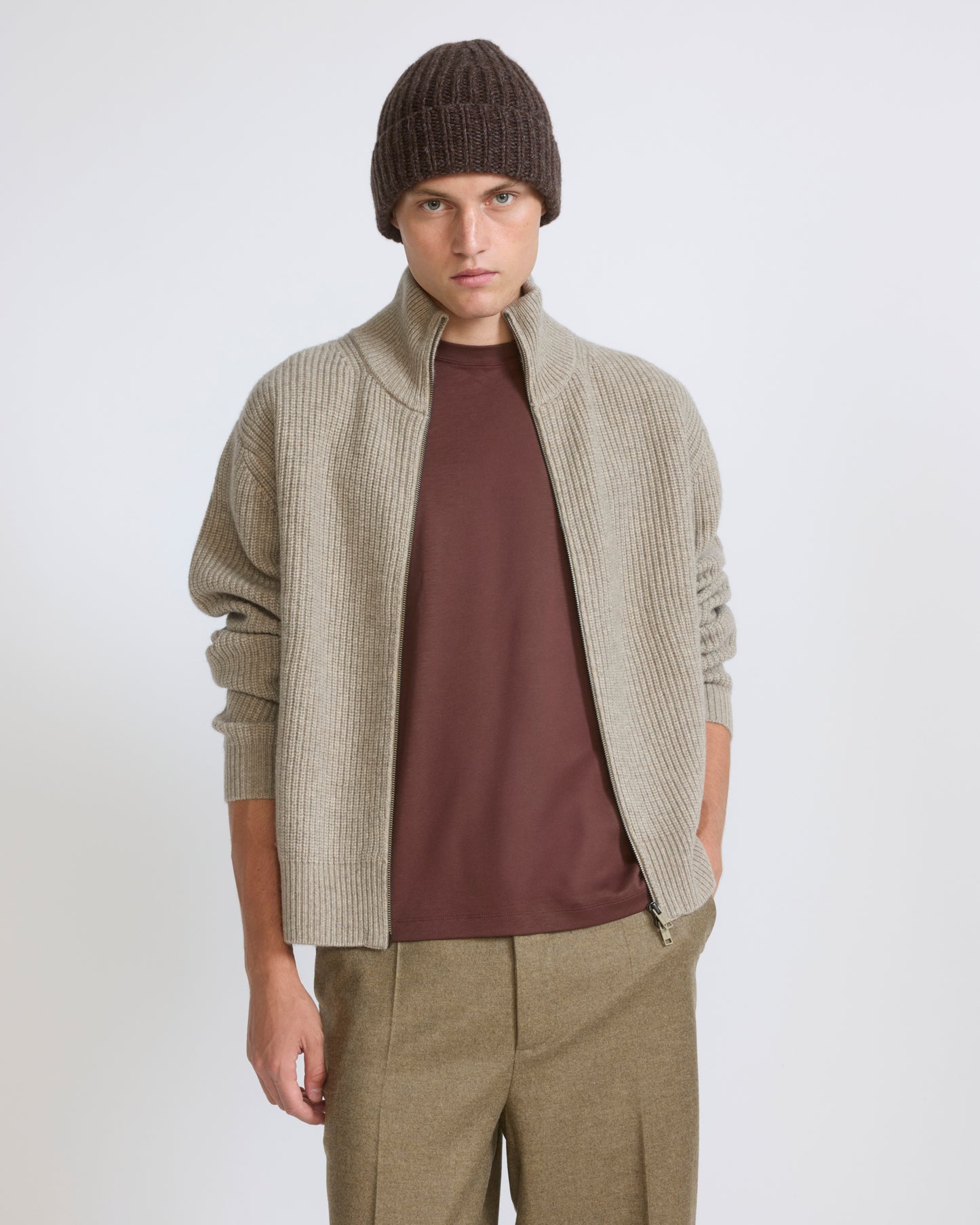Wool and cashmere knit zip sweater - Yves Salomon - New Fall/Winter Collection