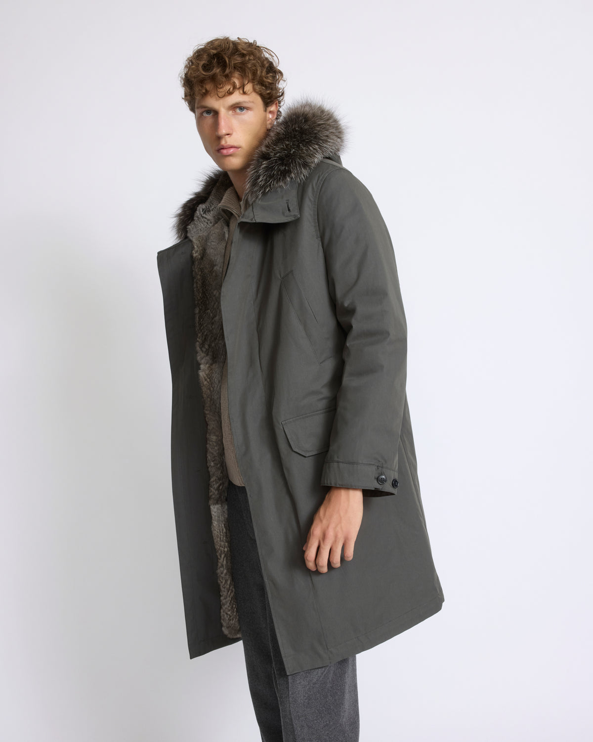 Long parka in blended cotton with fox and rabbit fur lining - Yves Salomon - New Fall/Winter Collection