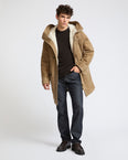 Suede lambskin shearling parka with curly wool