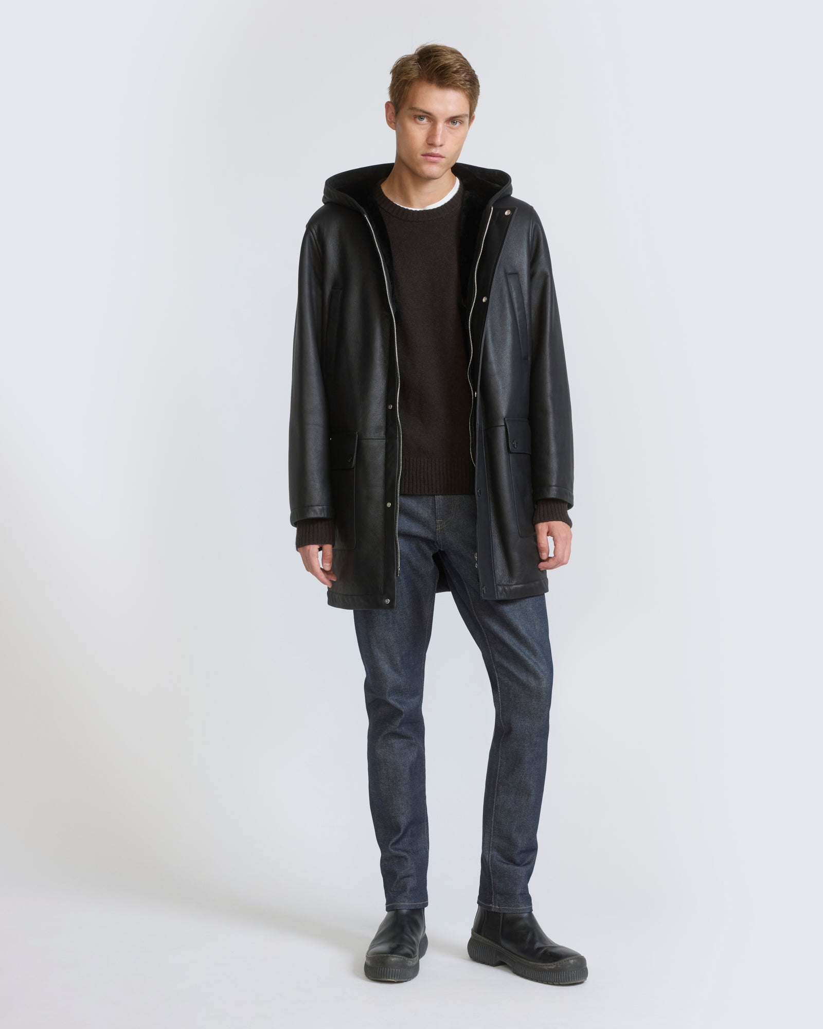 Silky straight lambskin wool shearling hooded coat - Yves Salomon - New Fall/Winter Collection