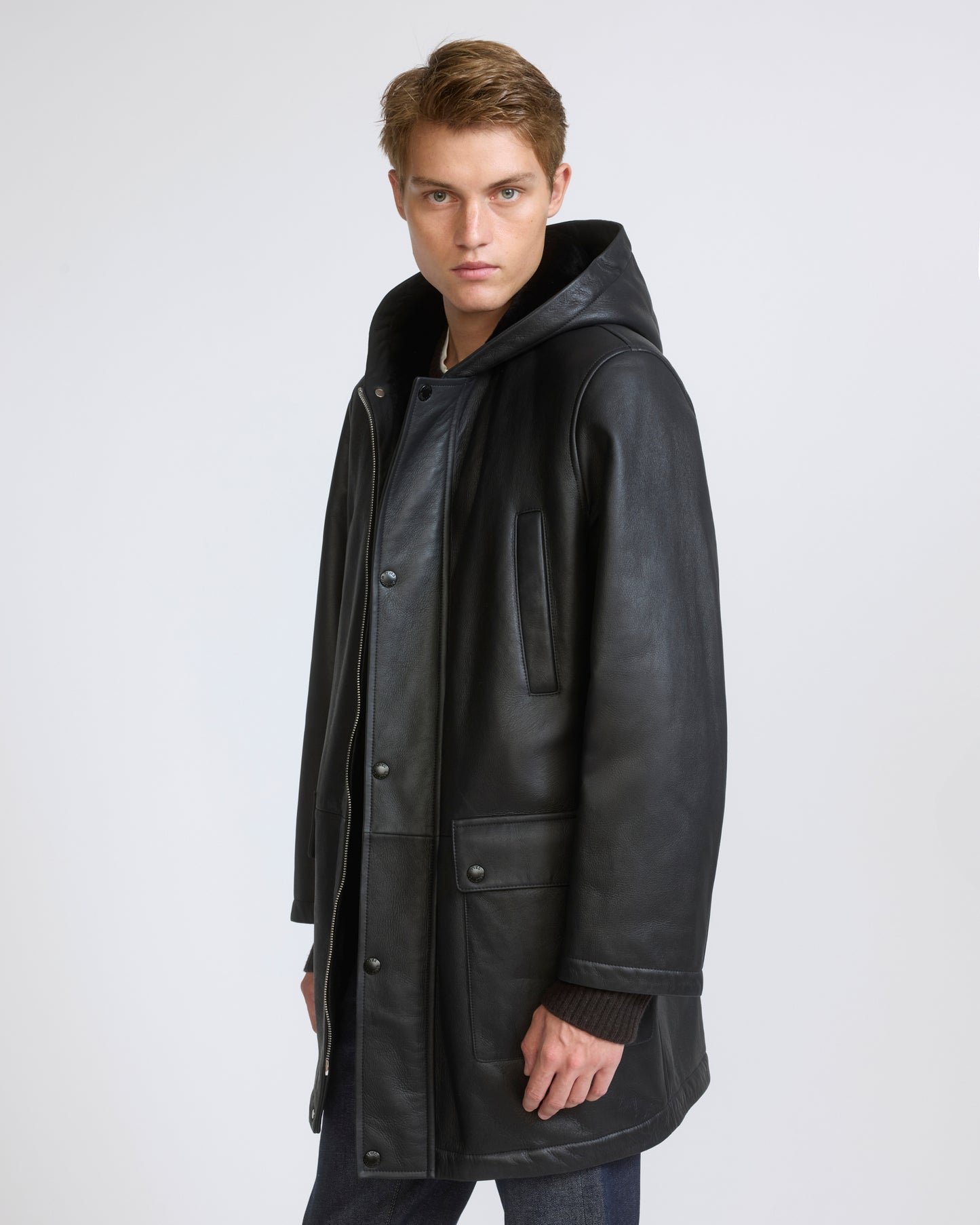 Silky straight lambskin wool shearling hooded coat - Yves Salomon - New Fall/Winter Collection